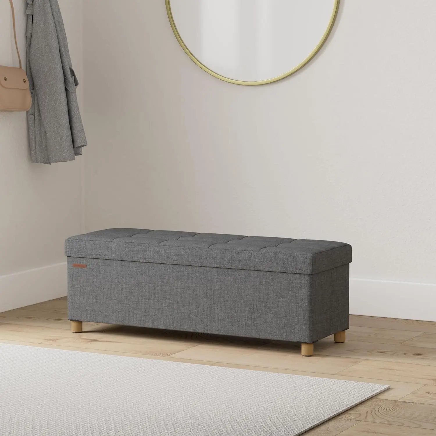 SONGMICS Sitzbank sitzhocker, 76/110cm mit Stauraum, klappbare Sitztruhe, Fußbank