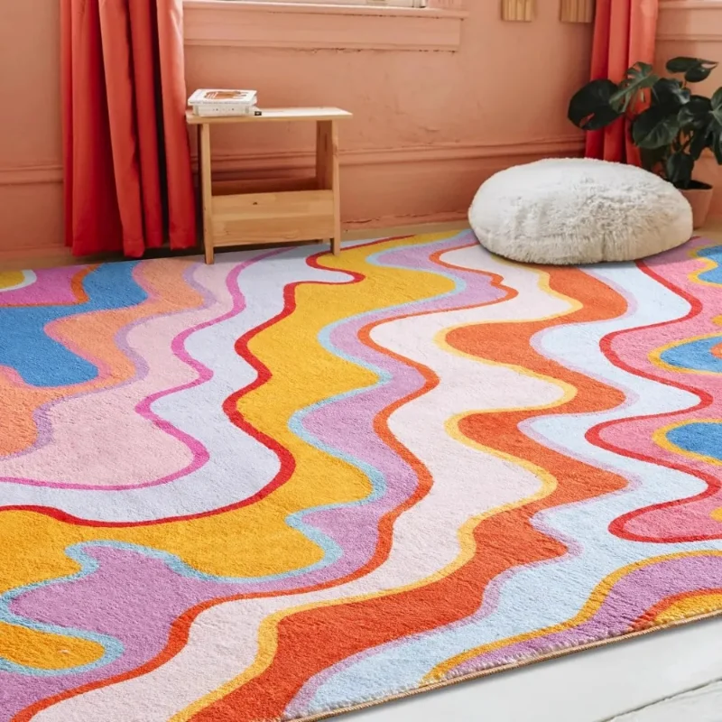 Vintage Abstract Bedroom Area Rug Colorful Striped Non-Slip Carpet Living Room Floor Mat Kitchen Barhroom Entryway Doormat Decor