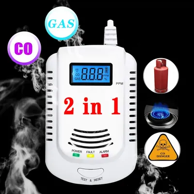 Unabhängiger 2-in-1-Propan-Butan-CO-Sensor, AC90 V-240 V, EU-Stecker, DC9 V, batteriebetriebener Detektor, Feueralarm, LED-Blitz, 85 dB Ton