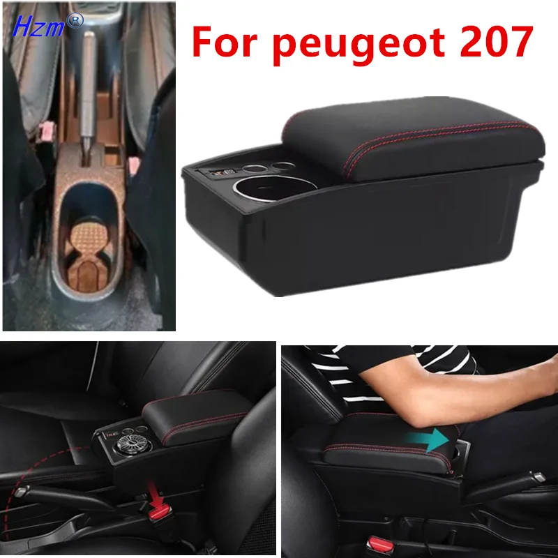 Für peugeot 207 armlehne box Für peugeot 207CC Auto Armlehne box Zentrale Lagerung box tasse halter Gewidmet Nachrüstung Auto Zubehör Image