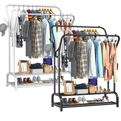 Double Rail Standing Clothes Rack Clothes Rail Shoes Rack Storage Shelf Wall Clothes Rack for