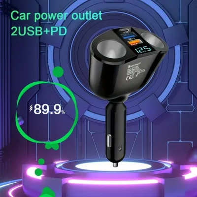 Mehrere Geräte können gleichzeitig aufgeladen werden mit dem Autoladegerät-Adapter mit Digitalanzeige und zwei Anschlüssen Image