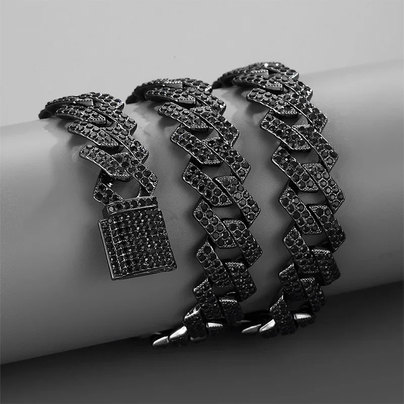 Herren kubanische Kette Hip-Hop Armband: 15mm Eis kristall schwarzer Diamant Schmuck