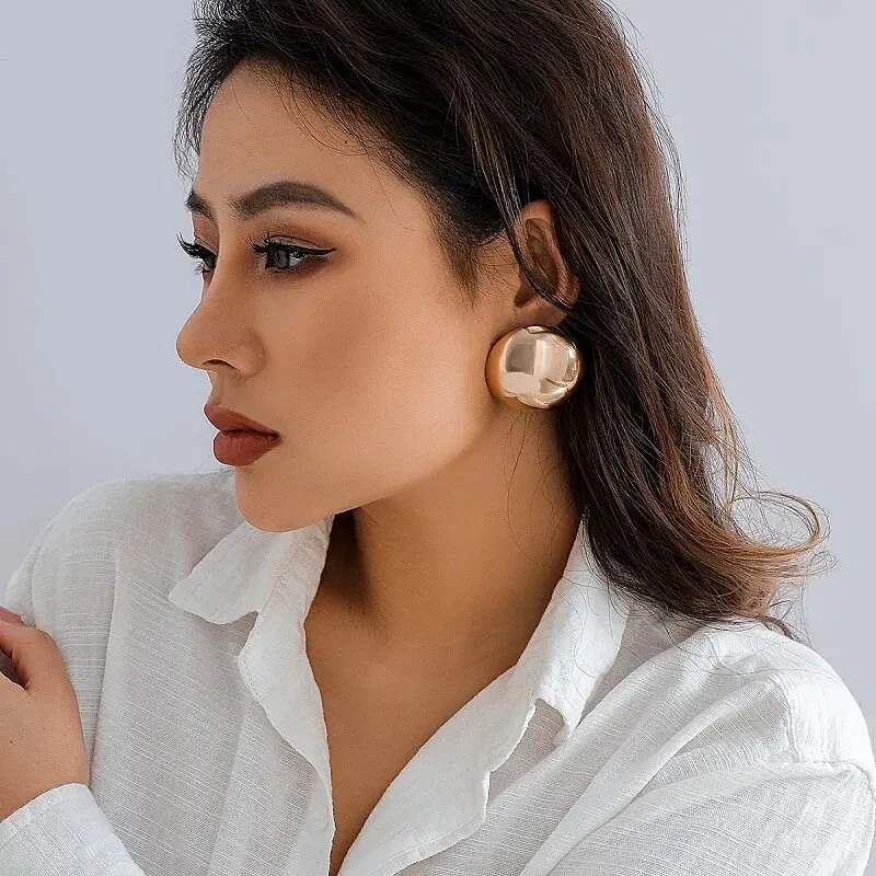 Punk Glatte Runde Ohrringe Für Frauen Große Kugel Metall Stud Ohrringe Klassische Gold Farbe Geometrische Ohrringe Vintage Ohr Schmuck