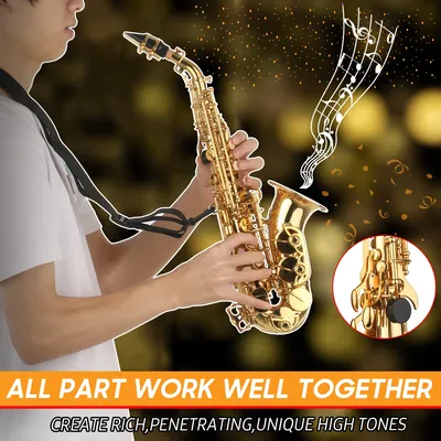 Bb Soprano Saxophone Gold Lacquer Brass Sax w/ Instrument Case Mouthpiece Neck Strap Cleaning Cloth