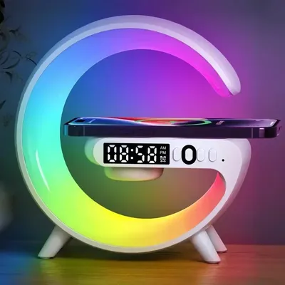 Christmas Gift 5.9" Fast Wireless Charger Desktop Stand Bluetooth Speaker TF Clock RGB Atmosphere