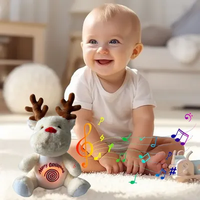 Christmas Elk Baby Sleeping Companion with Music and Lights Baby Sound Machine Plush Doll Christmas