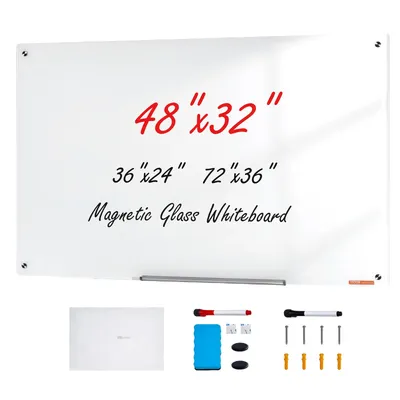 VEVOR Magnetic Glass Whiteboard 48"x32" Dry Erase Board Wall-Mounted Large White Frameless