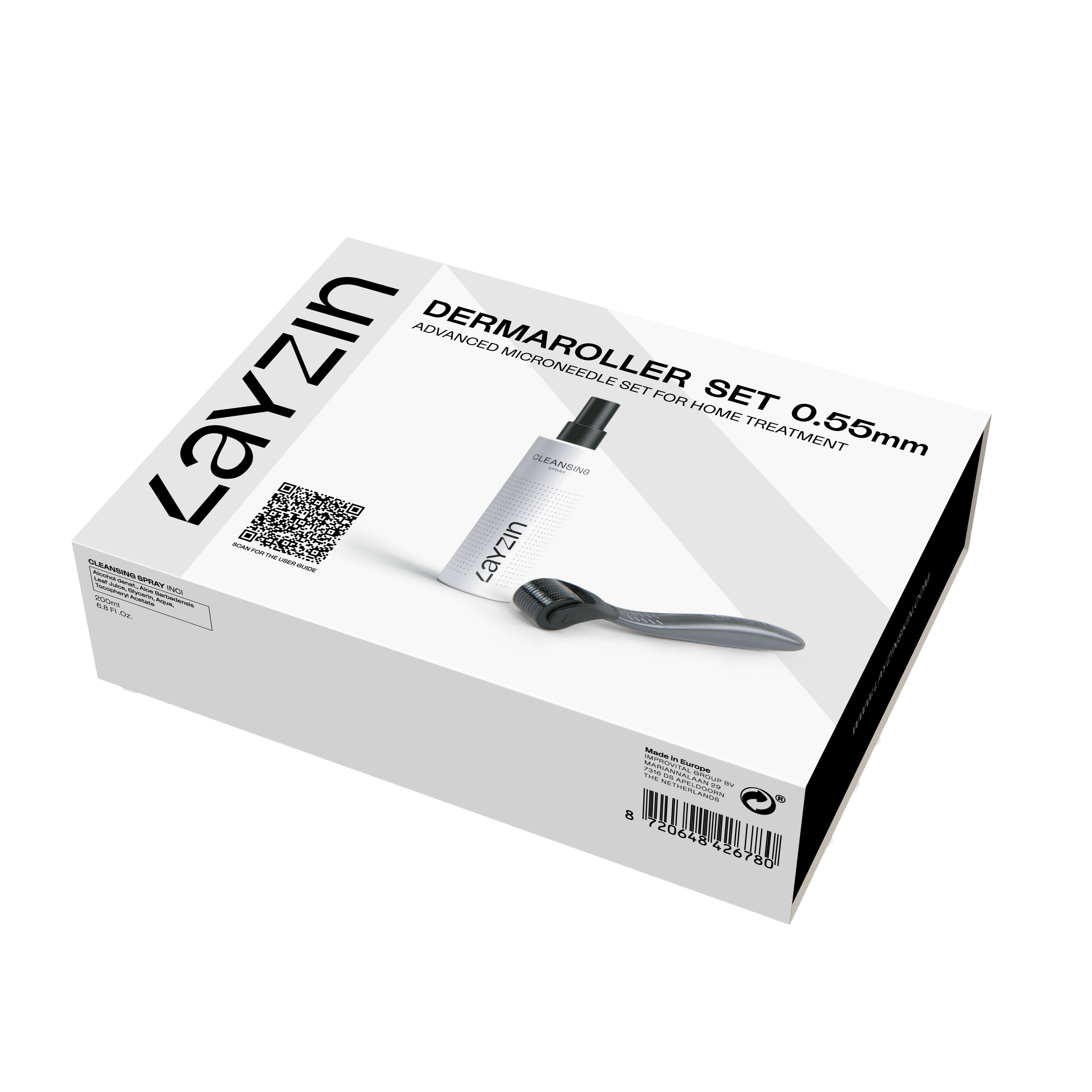 LAYZIN Microneedling Set 0,55 mm con Spray Detergente 0,055 cm