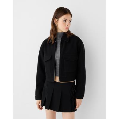 Bershka Soft Cropped Jacket Women Xs Black