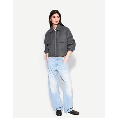 Bershka Soft Cropped Jacket Women M Dark Grey