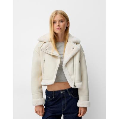 Bershka Faux Shearling Biker Jacket Women S Off White