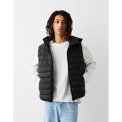Bershka Lightweight Puffer Gilet With Hood Men M Black
