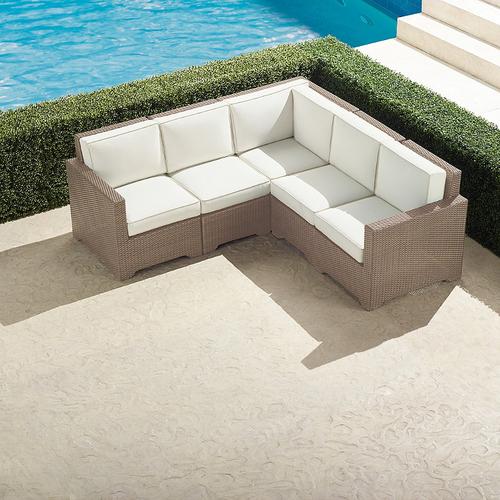 Small Palermo 5-pc. Modular Set in Dove Wicker - Standard, Resort Stripe Seaglass - Frontgate