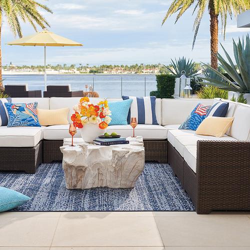 Palermo Modular Seating Collection in Bronze Wicker - Curved Corner Chair, Quick Dry, Vista Boucle Vanilla - Frontgate