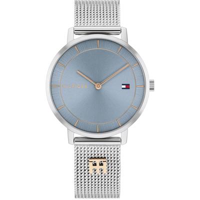 Quarzuhr TOMMY HILFIGER "TEA", silber (silberfarben, hellblau), Armbanduhren, Damen, Armbanduhr, Damenuhr, Edelstahlarmband Image