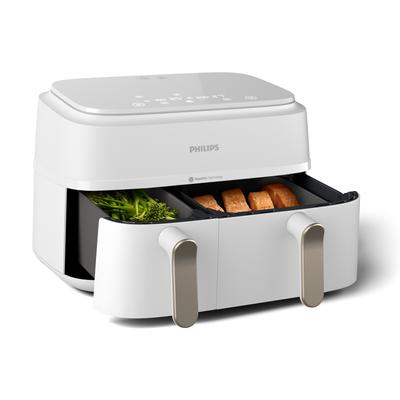PHILIPS Heissluftfritteuse "Airfryer 3000 Dual Basket NA353/10, zwei Körbe mit 9L (3L+6L)", weiß (weiß, champagne), B:44,4cm H:31,5cm T:38,3cm, Fritteusen, RapidAir Technologie und 12 Kochfunktionen; Weiß/Champagner