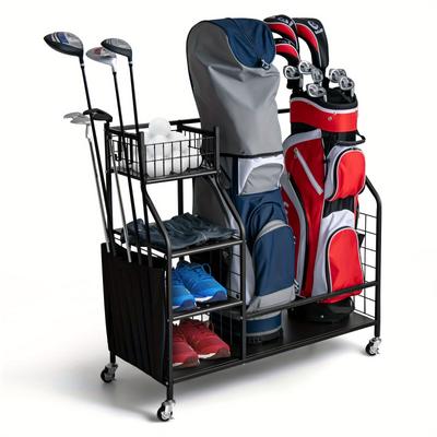 TEMU Goplus Extra Large Golf Bag Storage Rack For Garage Fits 2 Golf Bags Organizer W/wheels