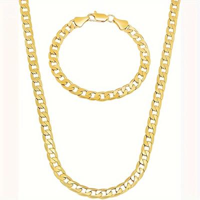 TEMU New 925 18k Gold Necklace Bracelet Set, , Girlfriend, Her, Mother, , , , -