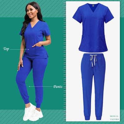 TEMU 1 Women's Polyester Scrub Set, Fitted Nurse Uniform With Pouch For Badge, Woven Work Clothes For Veterinarian - High Quality Professional Clothing, Nursing Accessories For Work Image