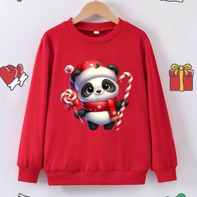 TEMU Christmas Print Girls Casual Pullover Sweatshirt, Long Sleeve Tops For Clothes Gift, Best For Christmas Image