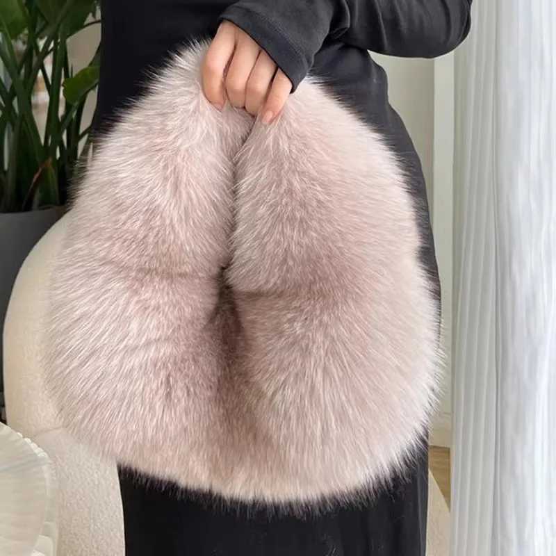 Sacs demi-lune en peluche douce pour femmes, sacs à main de styliste en fausse fourrure moelleuse, petit fourre-tout de luxe, bourses d