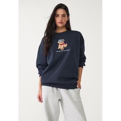 Stradivarius Embroidered bear sweatshirt Navy blue S