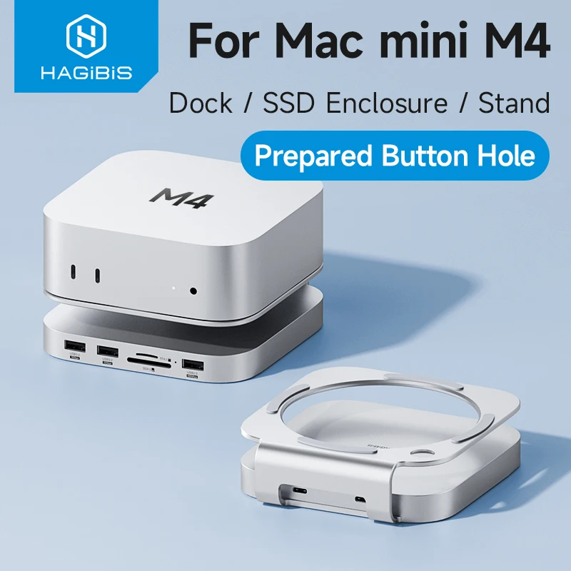 Hagibis USB C-Hub mit M.2 SSD-Gehäuse für Mac Mini M4/M4 Pro Stand Typ-C Dockingstation SSD-Gehäuse USB3.2 Gen2 SD4.0 TF4.0 Image