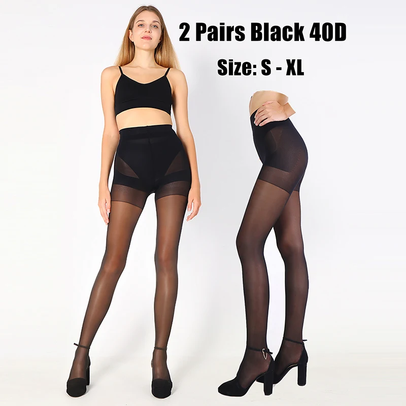 Kave 2 Pairs Control Top Pantyhose For Women 40D Sheer Tights High Waist Tummy Control Support Stockings Image