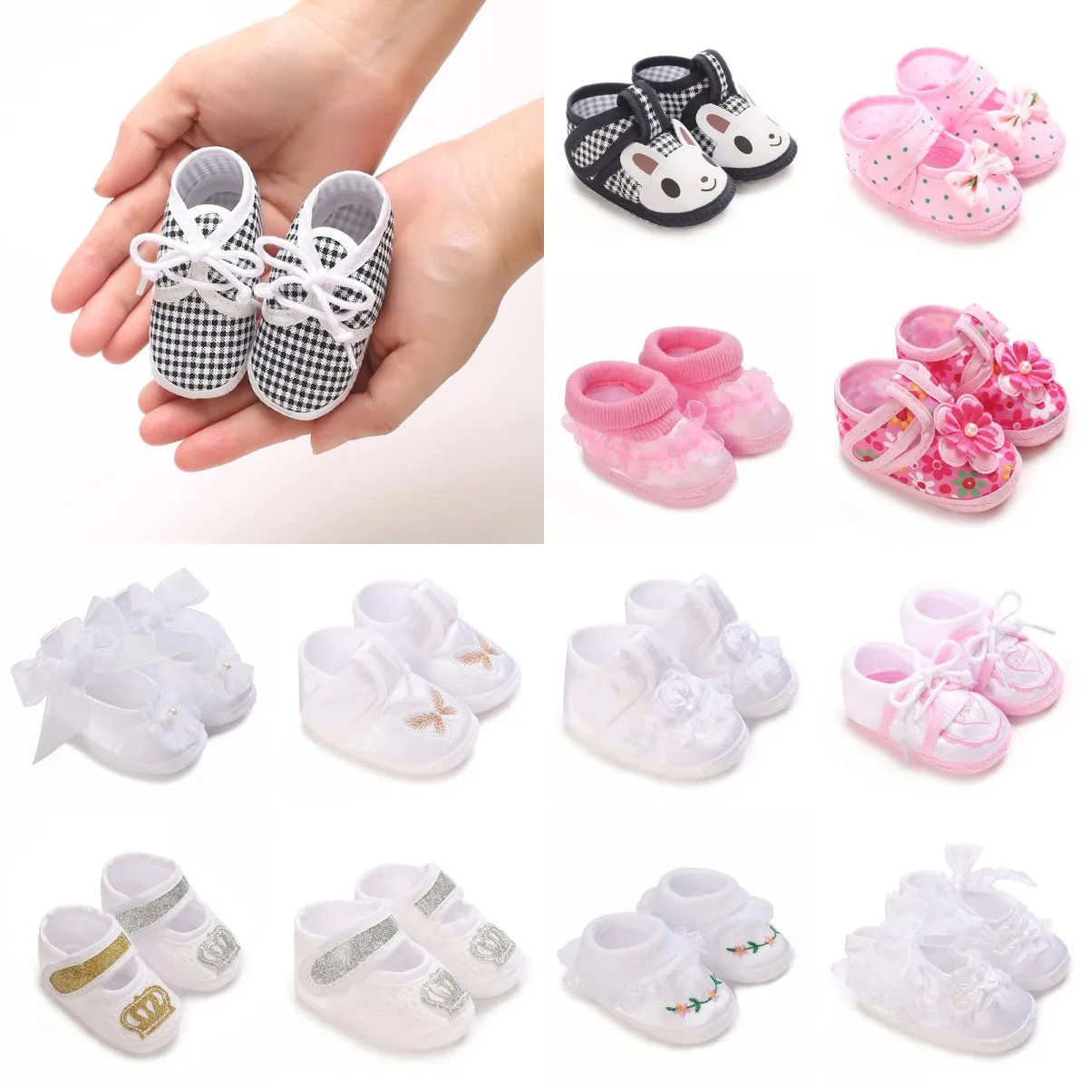 Erster Baptisten-Schuh für Neugeborene: Weiße Baptisten-Schuhe für Neugeborene, Jungen und Mädchen, weiche Sohle, Wanderschuhe, Größe 9–10 cm Image