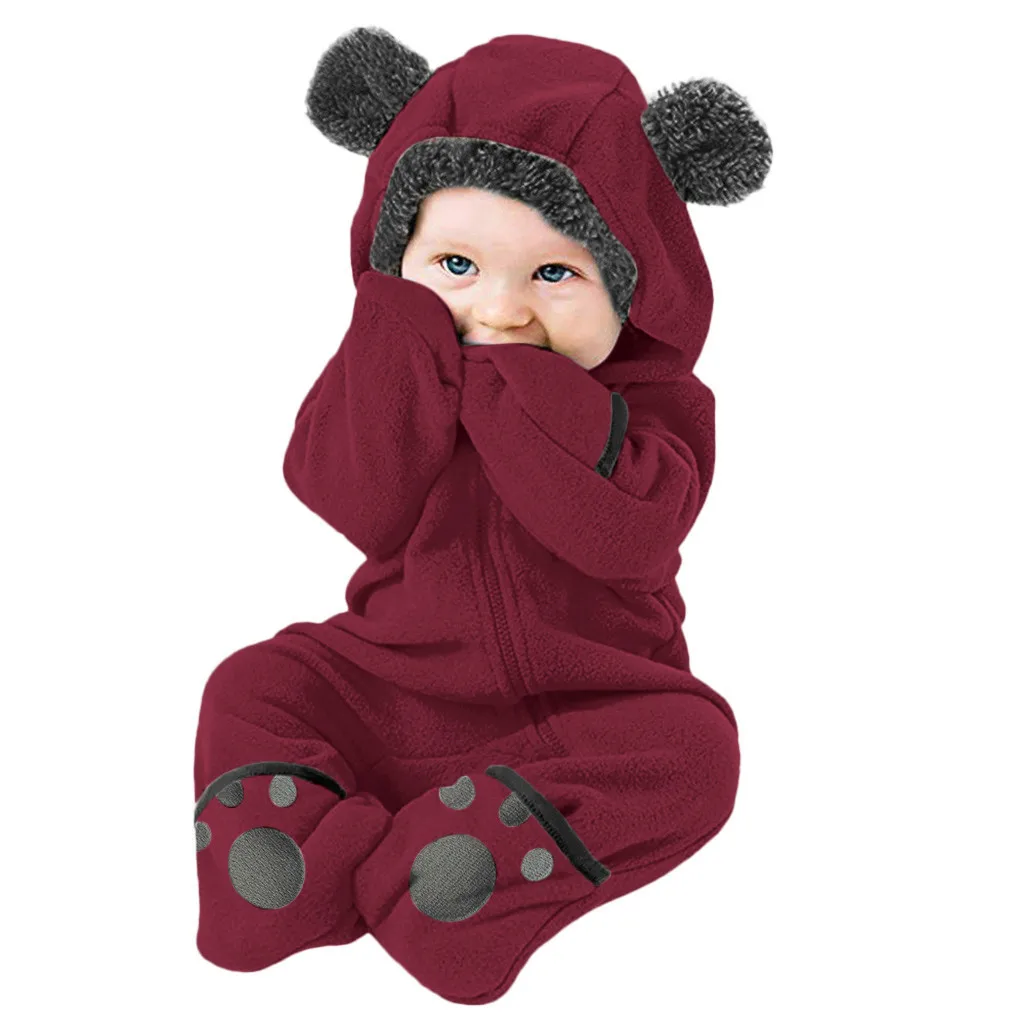 Jungen Mädchen Rocker Fleece Body Herbst Winter Kleidung Säugling Nette Mit Kapuze Verdickt Overall Baby Outdoor Jacke Body Image