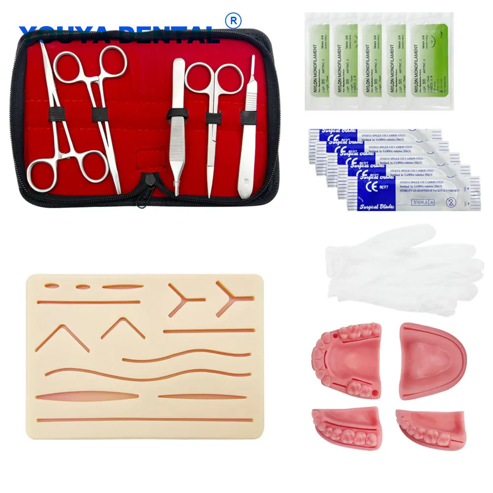 Silikon-Nahtpolster-Set, Übungsset für Zahnnaht, Nylon-Seide, medizinisches Training mit Hautpolster, Modellwerkzeug für Übungsübungen Image