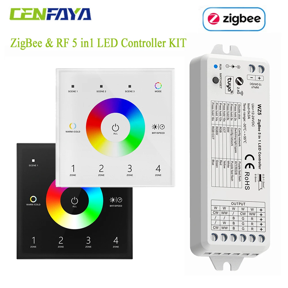 Tuya Zigbee 3,0 RGB + CCT LED Streifen Controller 12V 24V 4-zonen Wand Touch Fernbedienung smart Leben APP Timer für Alexa Google SmartThings Image