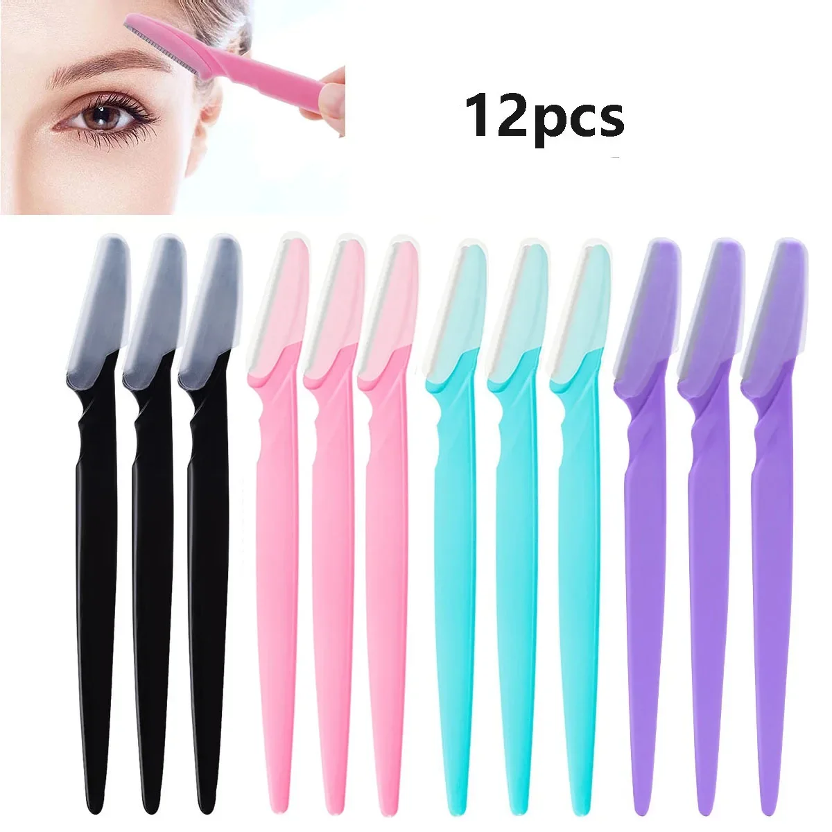 6/12Pcs Mix Farbe Augenbraue Rasierer Frauen Gesicht Und Körper Sicher Trimmer Haar Rasierer Augenbraue Entferner Mit abdeckung Kleine Make-Up-Tools Set Image