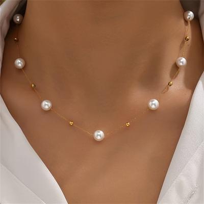 TEMU Elegant Luxury Imitation Pearl Necklace Ladies Baroque Elegant Neck Jewelry Gift