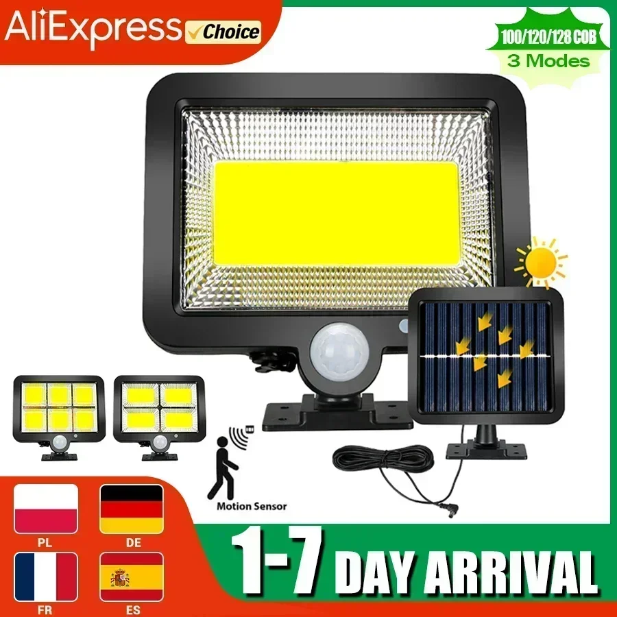 Solarleuchten für den Außenbereich, 100/120/128 COB, geteilte Wandleuchte, 3 Modi, wasserdicht, Bewegungsmelder, Straßenlaterne für Haus, Garten, Landschaft