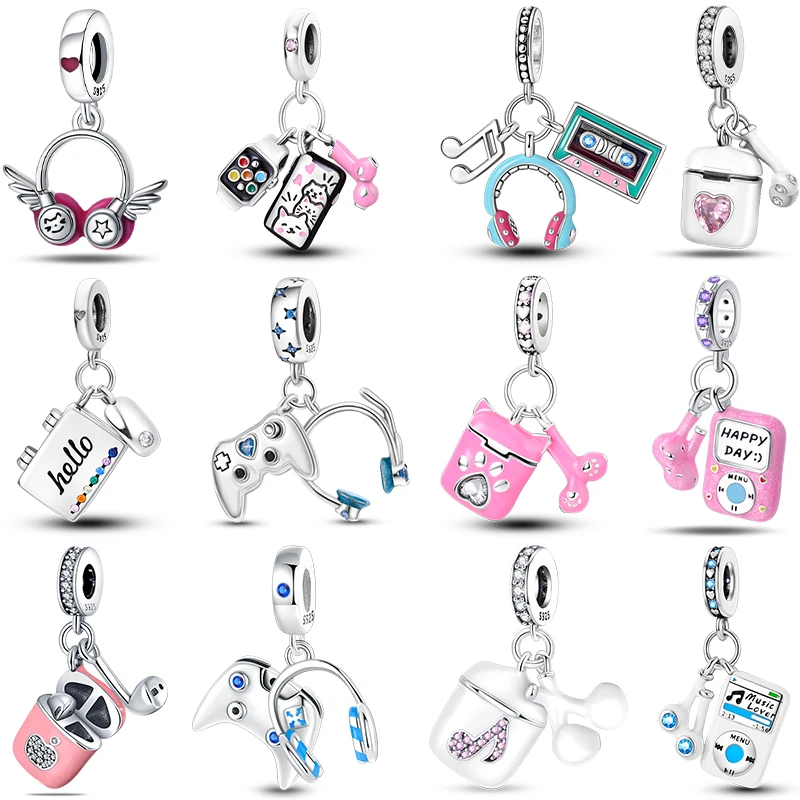100 % 925 Silber Bluetooth-Kopfhörer Kopfhörer MP3 Modische süße Charms Perlen passen 3 mm Armbänder DIY Geschenke Edlen Schmuckherstellung Image