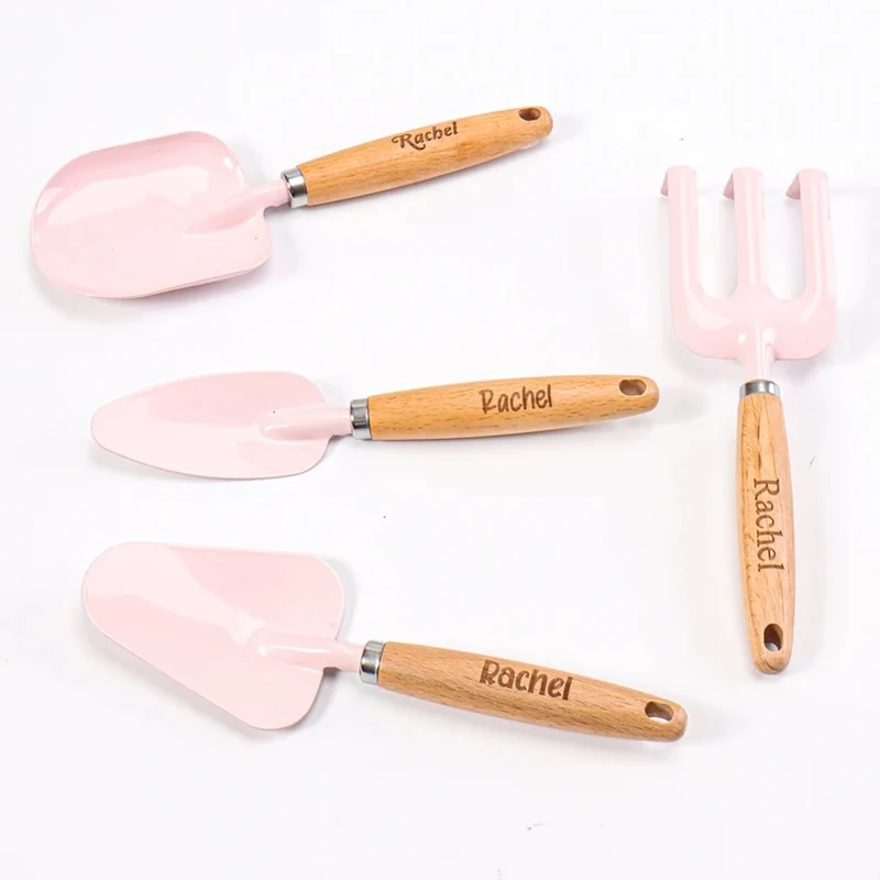 Outils de jardinage colorés personnalisés pour enfants, mini manche en bois, truelle, pelle, fourchette, outils à main de jardin, cadeaux de jardin pour hommes, femmes et enfants