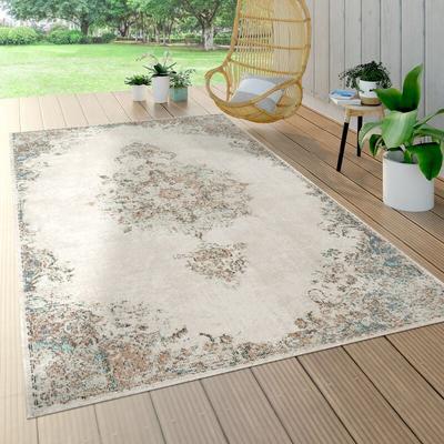 Outdoor Teppich Wetterfest Balkon Wohnzimmer Küche Vintage Orient Muster Creme 60x100 cm - Paco Home Image