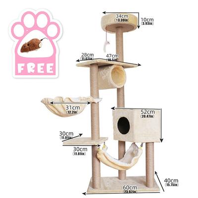 61 Inches Cat Tree/Cat Tree House and Towers for Large Cat/Cat Climbing Tree with Cat Condo/Cat Tree Scratching Post/Perches/Hammock, Multi-Level Large Cat Tree