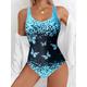 Women's Swimsuits One Piece Monokini Swimsuit Backless Tummy Control High Waist Slim Vacation Beach Wear Ombre Butterfly U Neck Sleeveless Bathing Suits