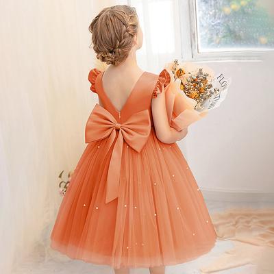 Flower Girl Dress Kid's Girls' Princess Dress Performance Wedding Party Elegant Beautiful Mesh Solid Color Sleeveless Crew Neck Light Yellow Light Pink 4 years