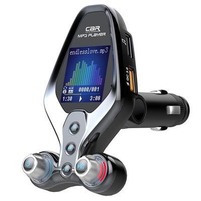 FM Transmitter for Car Wireless Bluetooth 5.0 in-Car Radio Adapter Audio Receiver with 1.44 Inch Color Screen QC 3.0 Dual USB Car Charger AUX Input/Output TF Card Mp3 Player