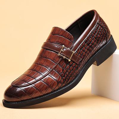 Men's Brown Crocodile Embossed Faux Leather Loafers Perfect for Business and Special Occasions