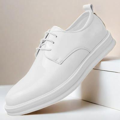 Men's White Faux Leather Lace-Up Oxford Shoes – Elegant Formal Shoes for Weddings, Business, and Special Occasions