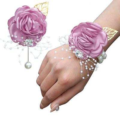 2 Pack Flower Wrist Corsage Boutonniere Set,Artificial Rose Handmade Silk Flower for Wedding Flowers Accessories Prom Suit Decor