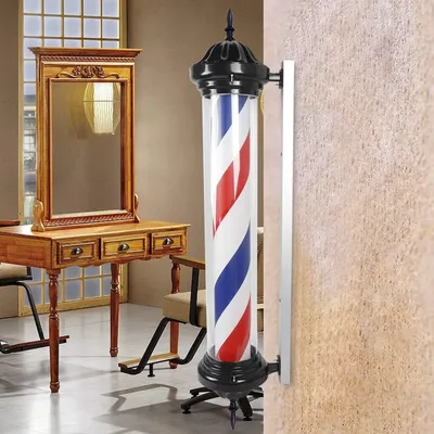 40 Inch Barber Shop LED Pole Light Red White Blue LED Strips Hair Salon Rotating Open Sign