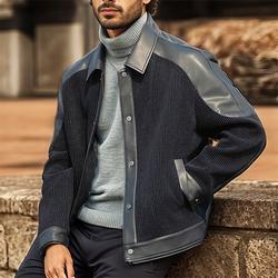 Herren Kunstlederjacke Cordjacke übergangsjacke Freizeitjacke Urlaub Täglich Warm Tasche Herbst Winter Einfach Mode Klassisch Revers Regulär Schwarz Jacken