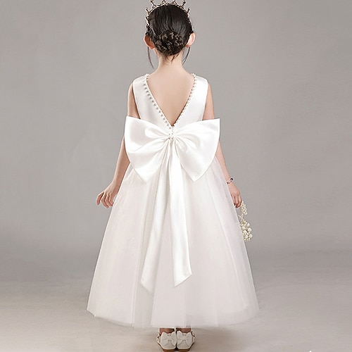 Blumenmädchenkleid Kinder Mädchen Prinzessinenkleid Leistung Hochzeit Party Elegant Schön Gitter Feste Farbe Ärmellos Rundhalsausschnitt Schwarz Weiß 4 Jahre Image