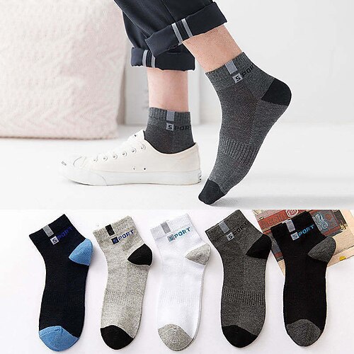 Herren 5 Paare Mehrfachpackungen Socken Socken Stricken Laufsport Socken Freizeitsocken Schwarz Weiß Farbe Farbblock Urlaub Sport Natur Täglich Grundlegend Mittel Frühling Herbst Modisch Image